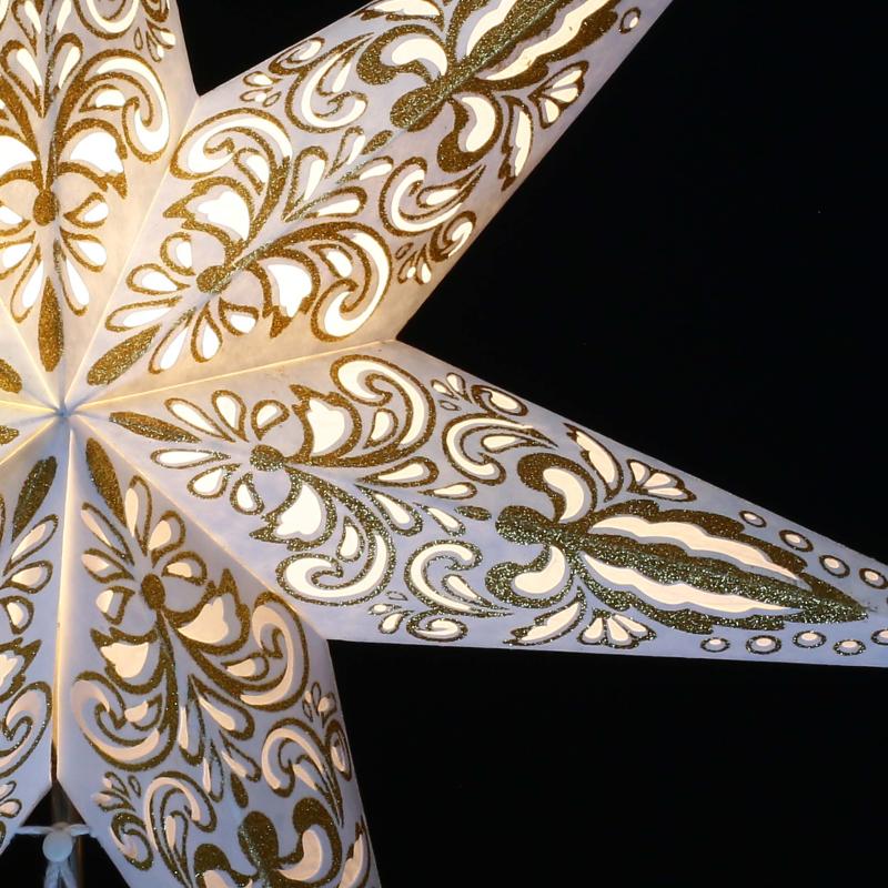 Amar weiß/gold - Faltbarer Leuchtstern, Weihnachtsstern aus Papier mit 7 Zacken, 60 cm